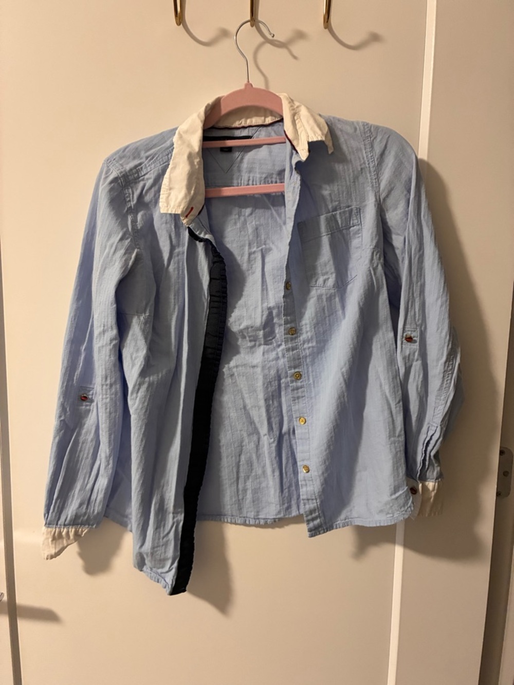 Tommy Hilfiger Light Blue Jean Shirt Jacket with Cream Collar